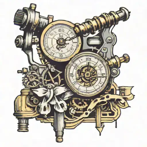 Tattoo Machine Has A Dial On A Broke Clock Hands Pointing