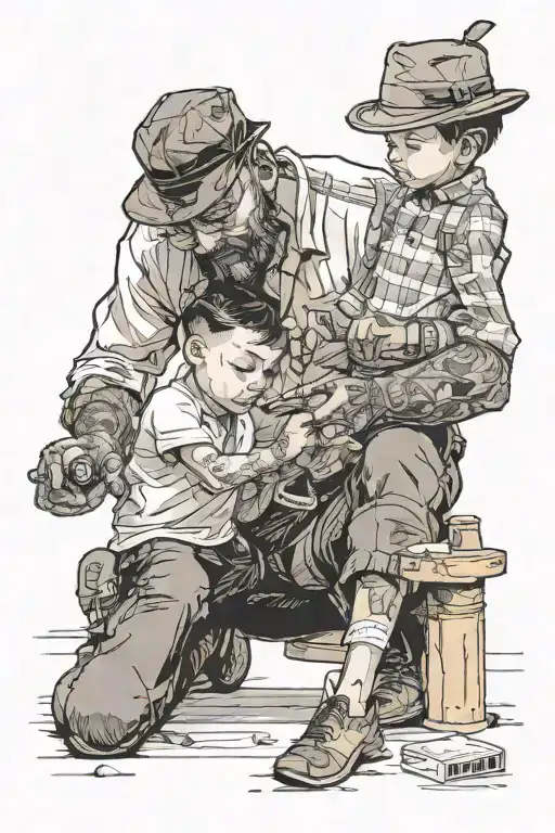 A Child Helping A Father With Odd Jobs