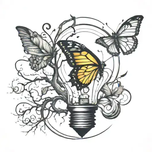 Broken Lightbulb With A Tree Growing Inside And A Butterfly Flying Out