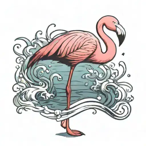 A Traditional Style Tattoo Of A Flamingo Standing Gracefully In Water