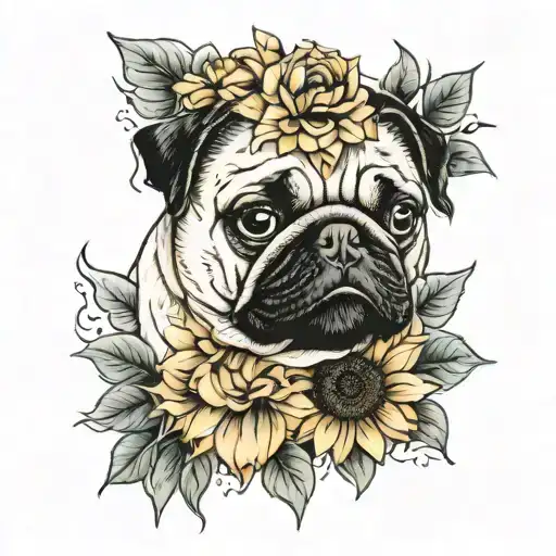 Sunflower And Pug Outline