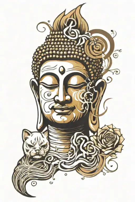 Buddha's Face Surrounded My Music Notes Forming