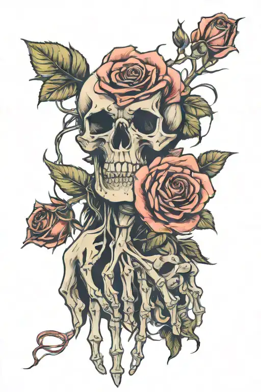 Skeletons Hand Holding Wilting Rose Growing