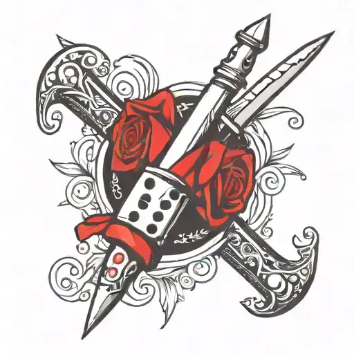 Dagger With Two Dice And A Red Scarf
