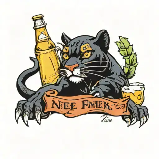 A Black Panter With Big Muscles And A Beer Bottle