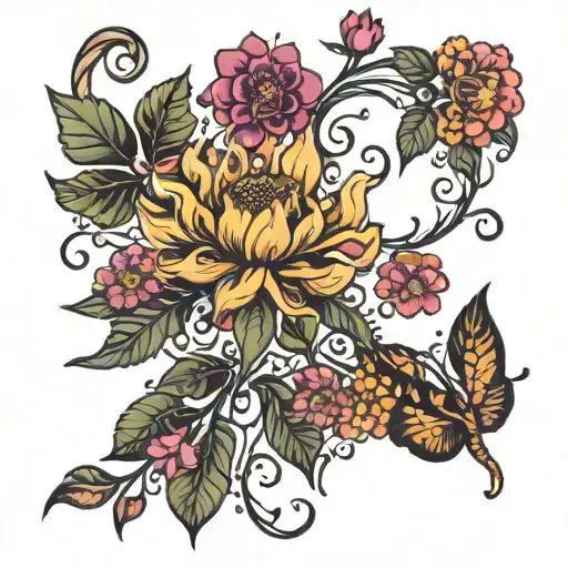 Cosmic Botanical Psychedlic Garden Line Art