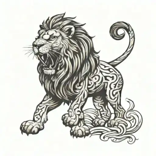 A Roaring Lion With A Closed Mane Made