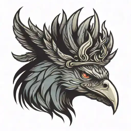 A Phoenix Head With A King's Crown On Top Of His Head With A Background That Represents Time