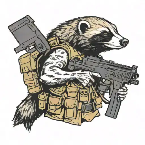 Honey Badger With Gun And Night Vision Goggles Wearing A Bullet Proof Vest