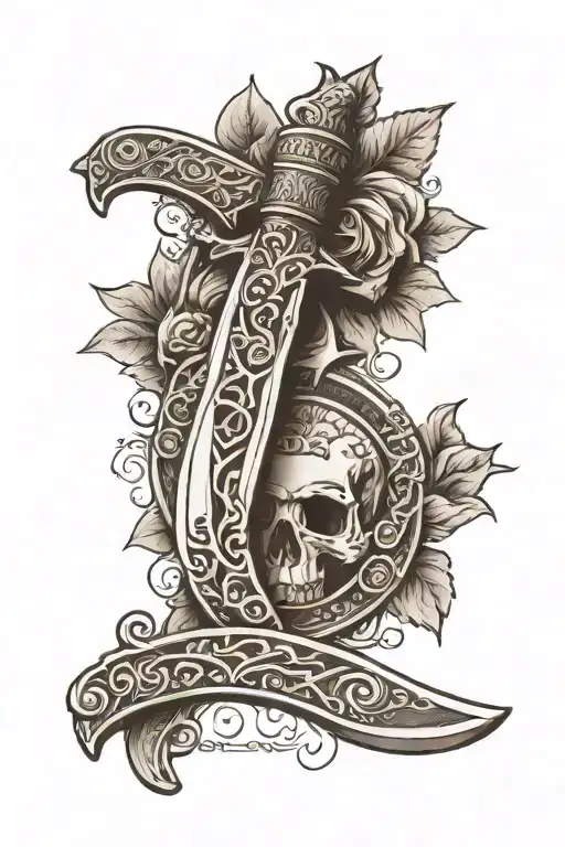 Black And Grey Nordic Knife In Americana Style With The Roman Numeral 9 In The Handle