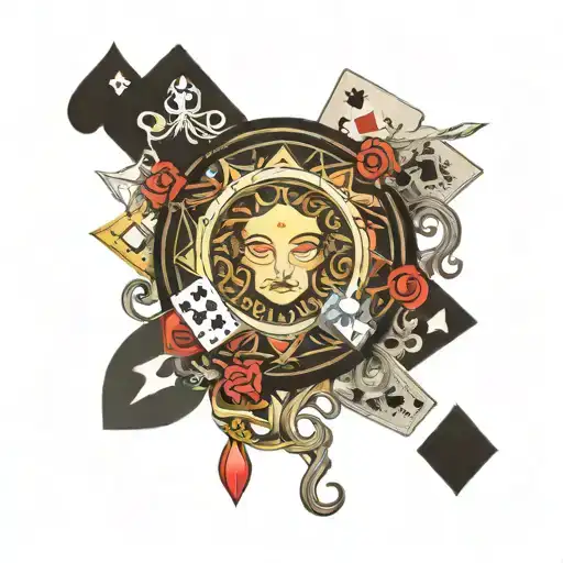 Moon Surrounded By Poker Cards And Other Elements Like Technology And Pc Gaming