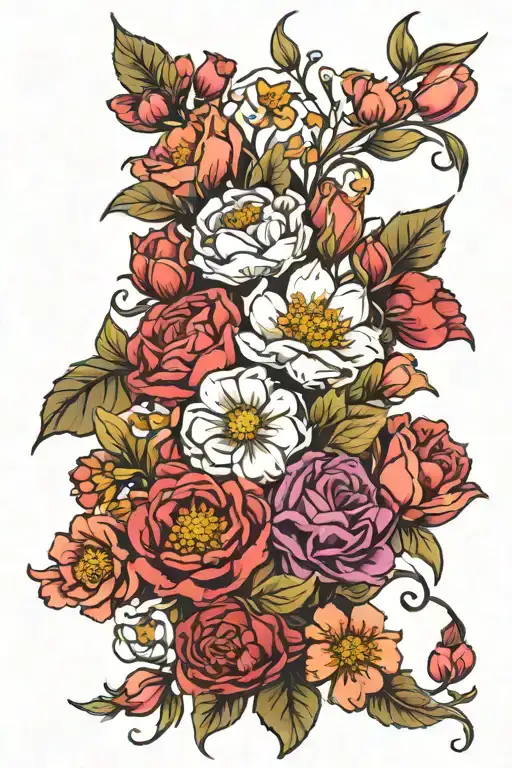 Birth Flower Bouquet Tattoo Design