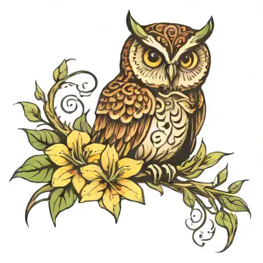 Owl And Daylillies And Leaves Intertwined Infinity Symbols