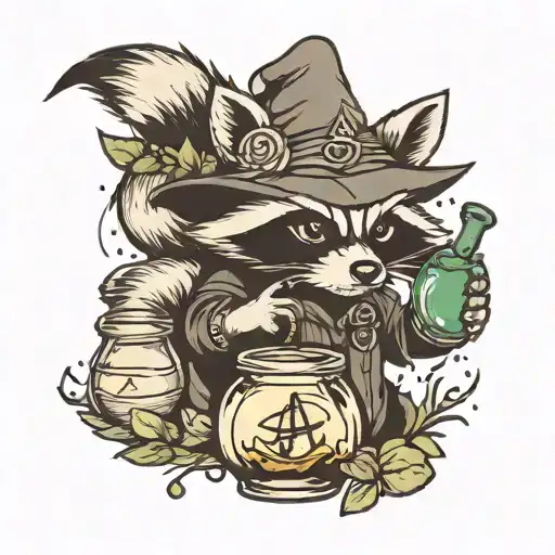 Witch Raccoon Holding Potion
