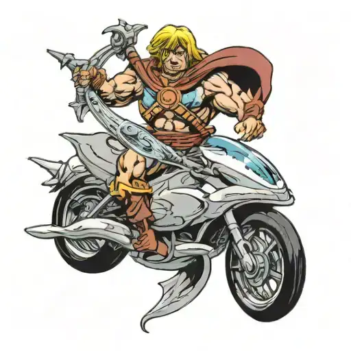 He-man Riding Dolphin With Handlebars Intertwined