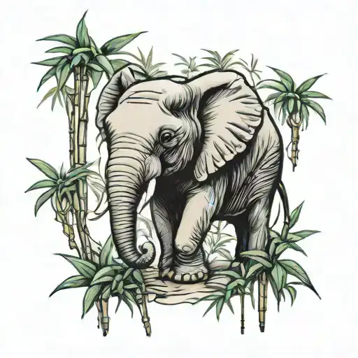 Baby Elephant And Bamboo Forest