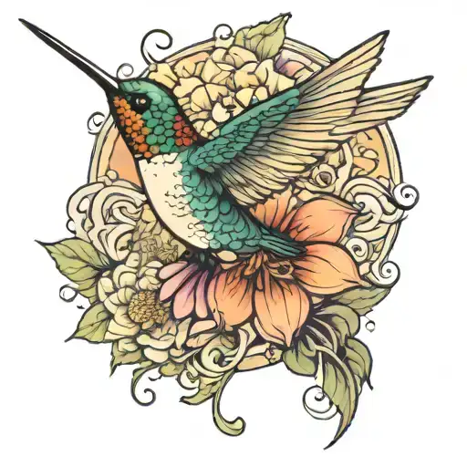 Hummingbird Flying From Dahlia Flower