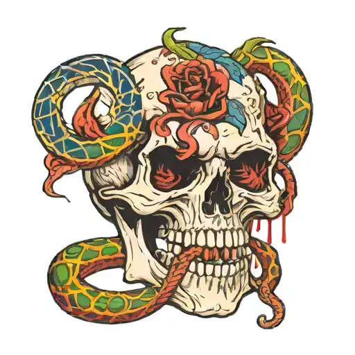 Skull With Snake Wrapped Around Choking With Blood