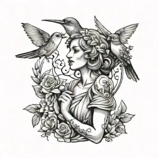 Bird Girl Statue With Hummingbird