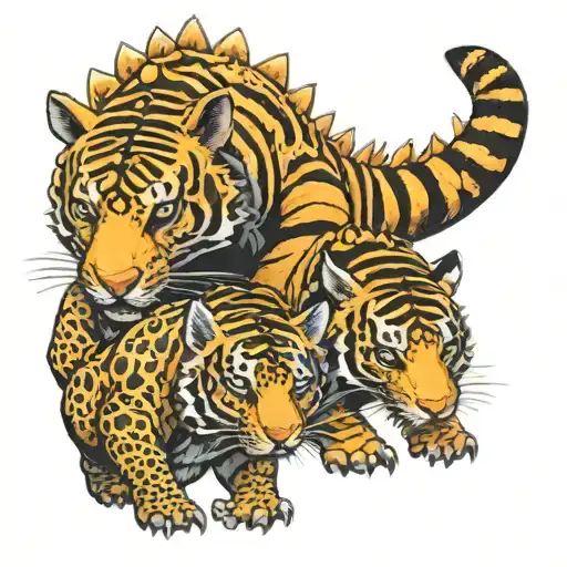 Ankylosaurus And Tiger Emerging Representing Imagination