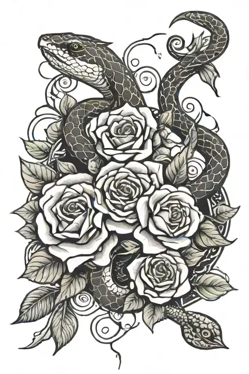 Mandala And Snake With Roses