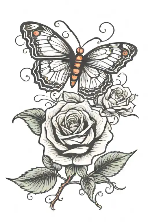 Minimalist Rose With Butterfly