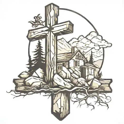 Rustic Christian Tattoo That Represents Strength Hiking With A Cross