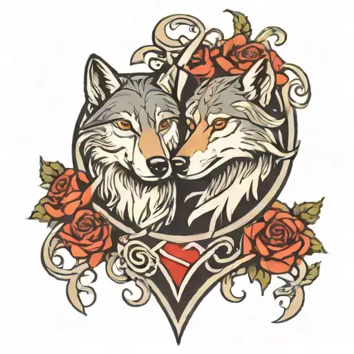 Wolf With Gemini Cancer Zodiac Sign Intertwined Hearts