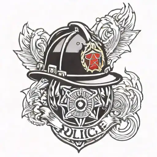 Police Badge And Firefihter Helmet