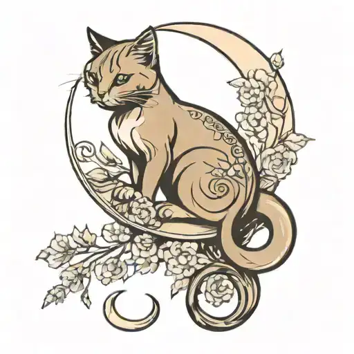 Crescent Moon With Cat Sitting Alone