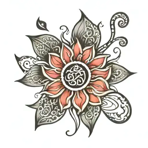 Sanskrit Symbol Intertwined Within Its Petals Falling