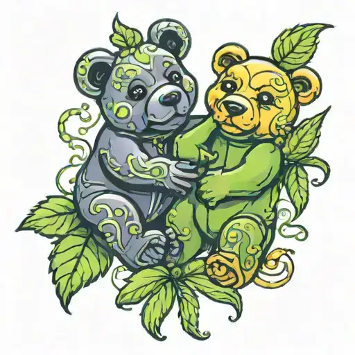 Two Gummy Bears Sharing Weed Leaf Intertwined