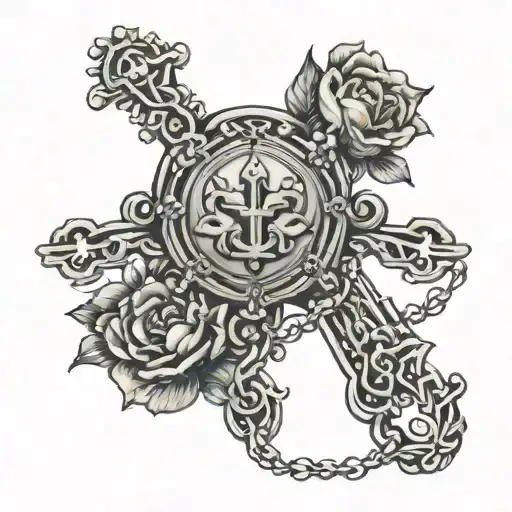 Rosary With Unilome Simple On Finger Tattoo Design