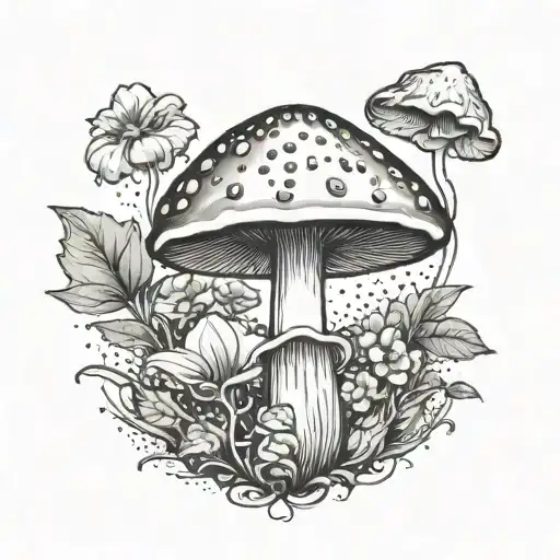 A Botanical Tattoo Of A Single Mushroom That Is Inspired By Cosmos