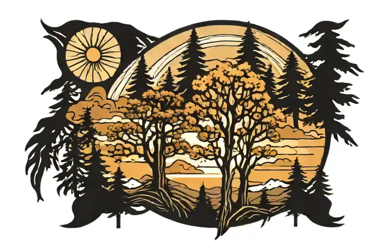 Sequioa Trees Mountain Landscape Shining Sun