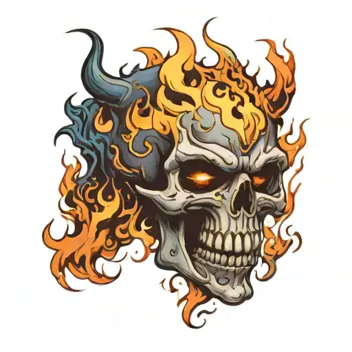 Flaming Demonic Skull On Fire
