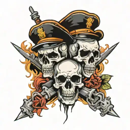 Twin Skulls War Tattoo Design
