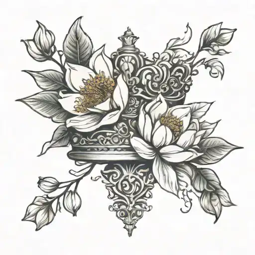 Crown And Magnolia Flower Intertwined