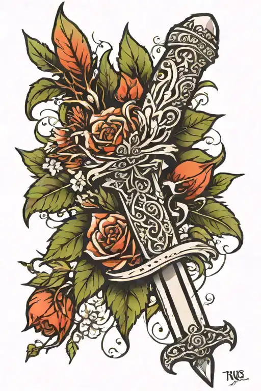 A Dagger With Nature In The Back With Christian Ideas Implemented Into The Design