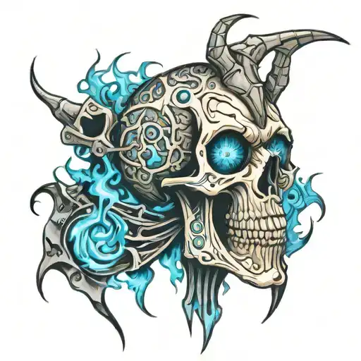 Demonic Skeleton With Blue Fire From Eyes