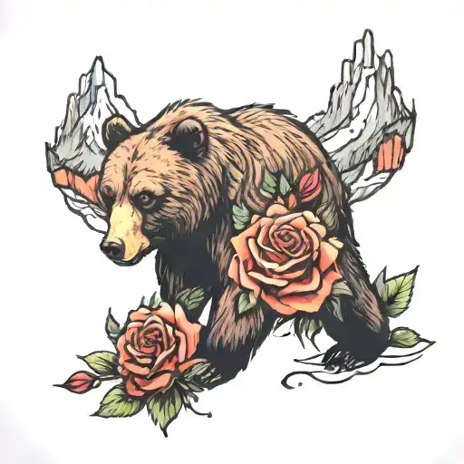 Bear With Roses On Mountains