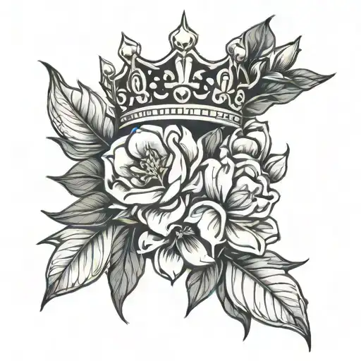 King Crown And Magnolia Flower Large Black Leaves