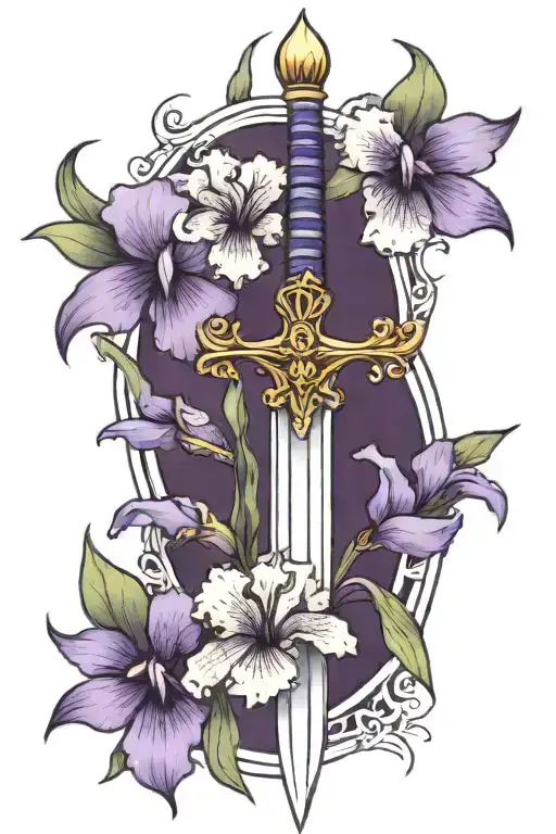 Delicate Sword With Purple Iris Flowers