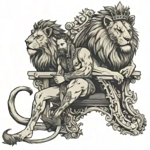 Sitting On Throne With Lion As Pet