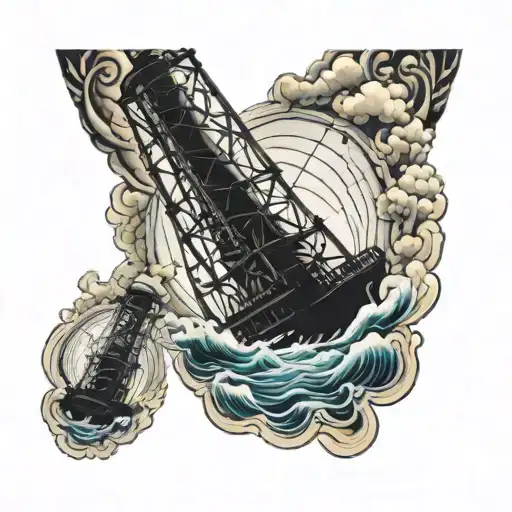Nautical Arm Sleeve Featuring Oil Rig Drilling Rig