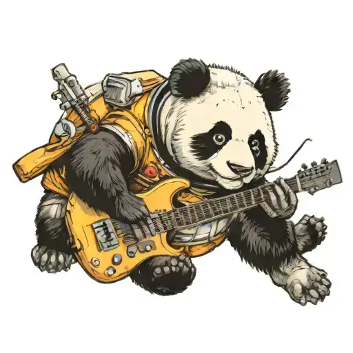 Panda Wearing Space Suit Holding Bass Guitar