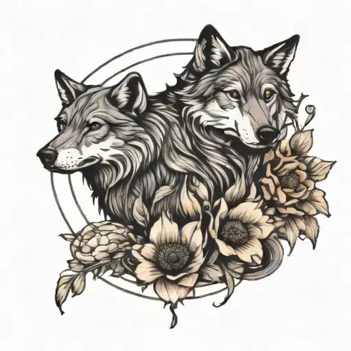 Poppy Flower And Wolf Surrounded