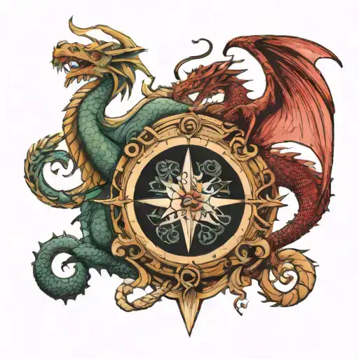 Two Dragons Sword And Compass