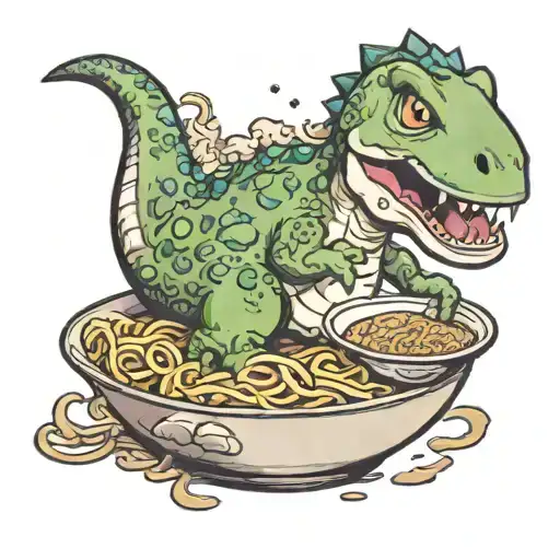 Cute Dinosaur Eating From A Bowl Of Ramen
