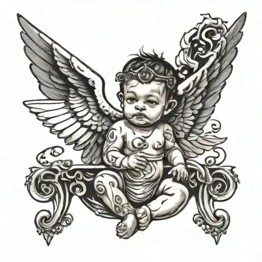 Roman Baby With Wings With Black Flame
